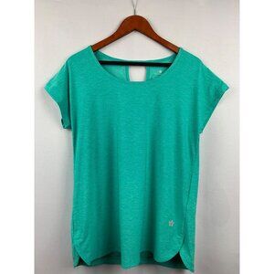 Tuff Athletics Womens Turquoise Athletic Top Loose Fit Keyhole Back Moisture Wic